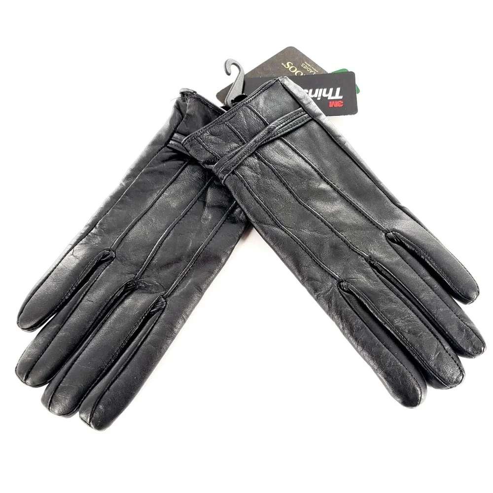 Igloos Women's Black Genuine Leather Gloves LG036 3M Thinsulate Insulated New